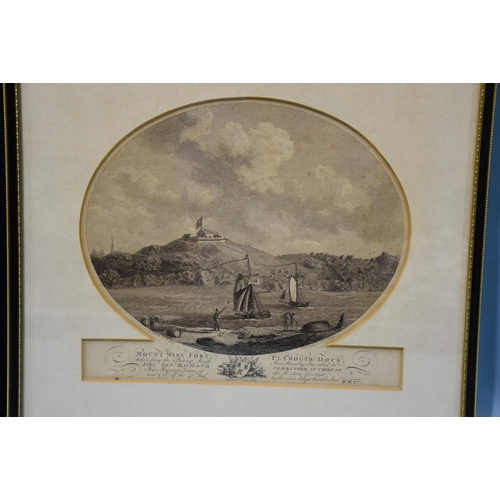 28 - After W Hay, six oval black and white engravings of Plymouth views, each with inscription and dedica... 