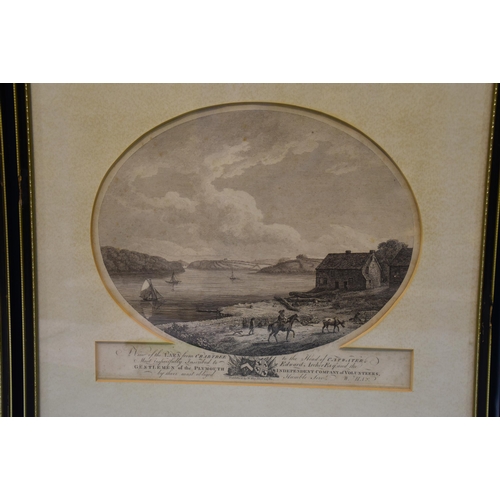 28 - After W Hay, six oval black and white engravings of Plymouth views, each with inscription and dedica... 