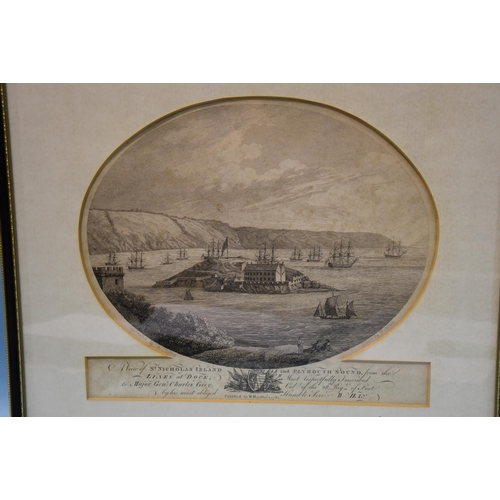 28 - After W Hay, six oval black and white engravings of Plymouth views, each with inscription and dedica... 