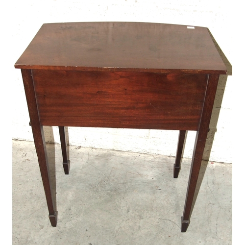 50 - A small 19th century mahogany side table of slightly-bowed shape, having two short and one long draw... 