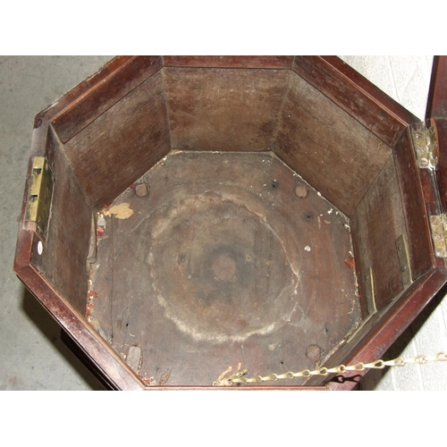55 - A George III mahogany brass-bound octagonal wine cooler on stand, the stand with chamfered and reede... 