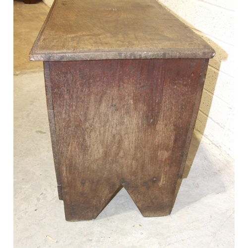 36 - An antique oak six-plank coffer, with old lock and strap hinges, 108cm wide.