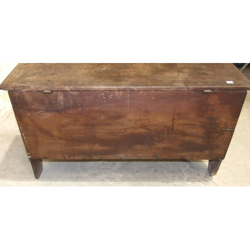 36 - An antique oak six-plank coffer, with old lock and strap hinges, 108cm wide.