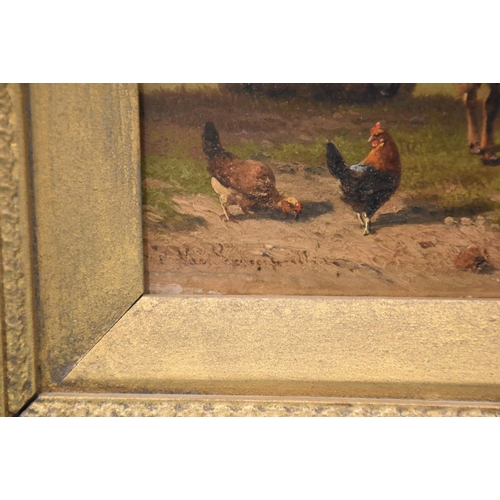 1 - Cornelius Van Leemputten (1841-1902) STUDY OF SHEEP AND CHICKENS WITH A TOWN IN THE DISTANCE Signed ... 