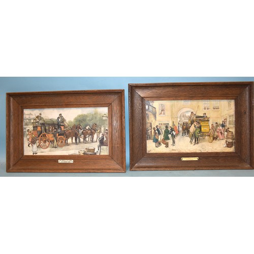 29 - R Sherrin, 'Moorland Scene', gouache and a companion, 10.5 x 24cm, three Dickensian oak-framed print... 