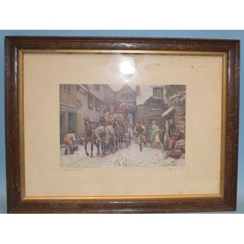 29 - R Sherrin, 'Moorland Scene', gouache and a companion, 10.5 x 24cm, three Dickensian oak-framed print... 
