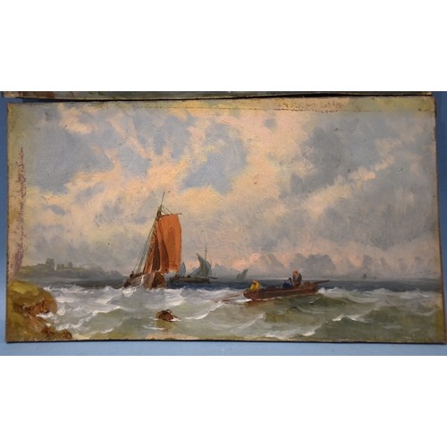 1 - Late-19th/early-20th century British School FISHING BOATS OFF THE COAST Unsigned oil on board, unfra... 
