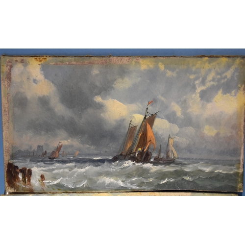 1 - Late-19th/early-20th century British School FISHING BOATS OFF THE COAST Unsigned oil on board, unfra... 