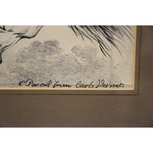 52 - Study of an angry horse and dog conversing, an amusing print with indistinct inscription, 15.5 x 26c... 
