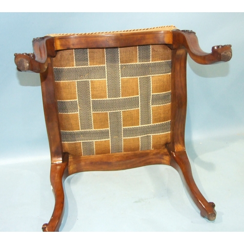 64 - A Victorian walnut foot stool, the upholstered wool-work top on carved cabriole legs, 50cm square, s... 