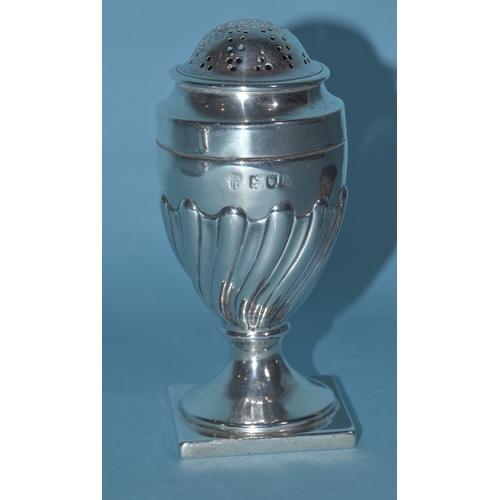 12 - An Edwardian silver mustard of circular form, with gadrooned rim and hinged lid, on three hoof feet,... 