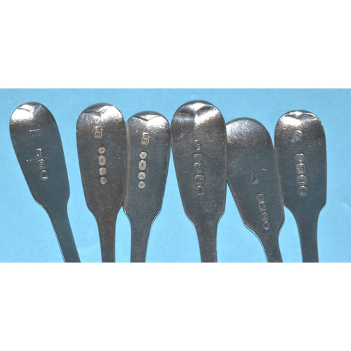 13 - A pair of Victorian silver mustard spoons, London 1853, by Chawney & Co, six 19th century silver... 