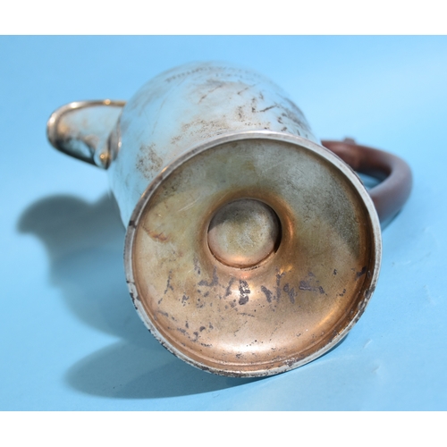 19 - A George VI silver coffee pot with inscription and Bakelite handle and finial, 23cm high, (a/f), Lon... 