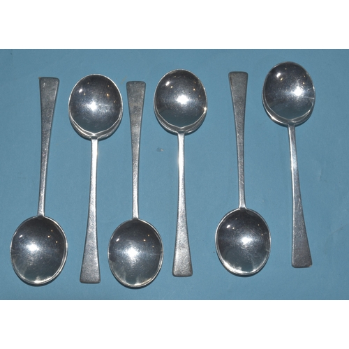 21 - A cased set of six silver reproduction Charles II Devon spoons, 8cm long, a similar larger spoon, 12... 