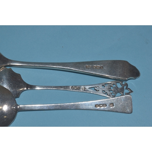21 - A cased set of six silver reproduction Charles II Devon spoons, 8cm long, a similar larger spoon, 12... 