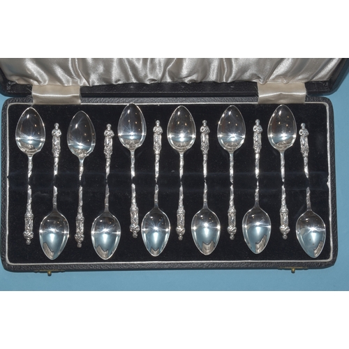 26 - A cased set of twelve silver apostle spoons, Birmingham 1932, maker A J Bailey, 120g, ___3.8oz.... 