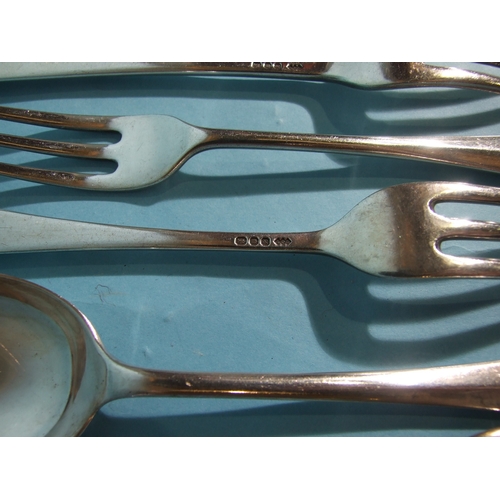32 - A collection of mid-20th century silver Old English rattail pattern cutlery, comprising: six table f... 