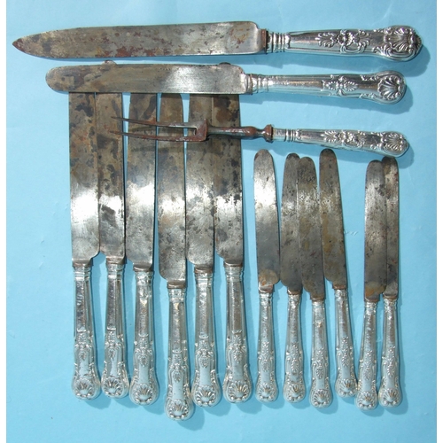 48 - A collection of sixteen 19th century kings pattern silver-handled knives, (eight dinner, eight desse... 