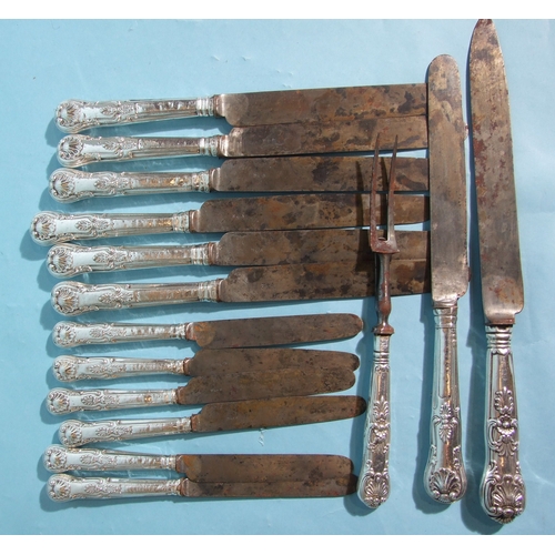 48 - A collection of sixteen 19th century kings pattern silver-handled knives, (eight dinner, eight desse... 