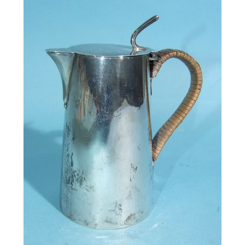 52 - An Edwardian silver chocolate pot with raffia-covered handle, 13.5cm high, Birmingham 1903, maker MB... 