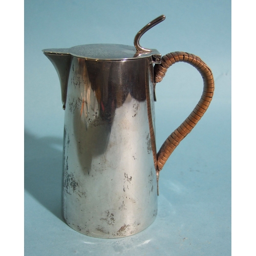 52 - An Edwardian silver chocolate pot with raffia-covered handle, 13.5cm high, Birmingham 1903, maker MB... 