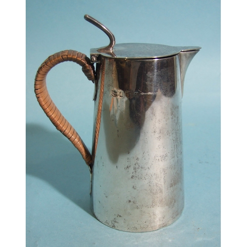 52 - An Edwardian silver chocolate pot with raffia-covered handle, 13.5cm high, Birmingham 1903, maker MB... 