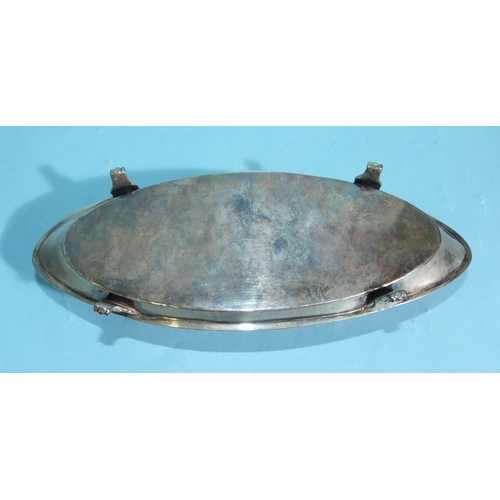 56 - A late-18th/early-19th century oval-shaped inkstand with two glass bottles and oval wafer box, on ta... 