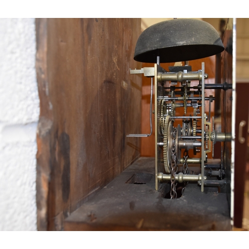 9 - A 19th century oak long-case clock with thirty-hour bell-striking chain-driven movement and square p... 