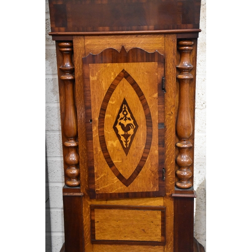 7 - An early-19th century oak and mahogany-banded long-case clock, the arched 14'' dial with calendar an... 