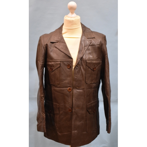 49 - A brown leather safari-type jacket by Oakleaf Leatherware, 38