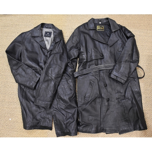 56 - A black leather belted coat by 