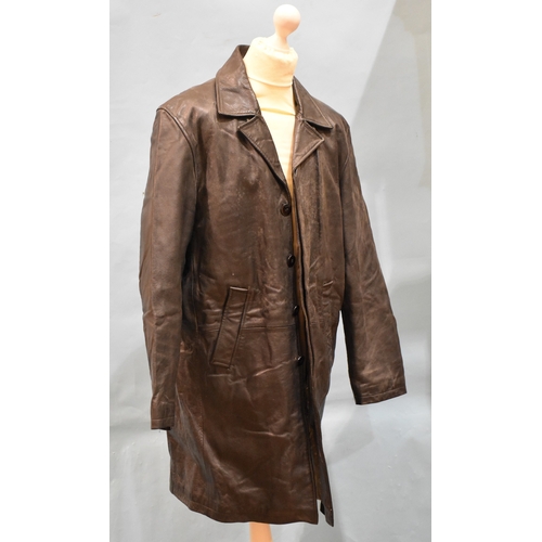 56 - A black leather belted coat by 