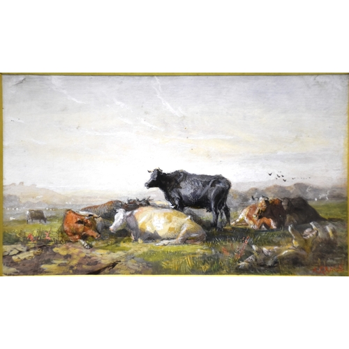 21 - A Grace, 'Study of cattle resting in a pasture', signed gouache, 14 x 24cm, together with a watercol... 