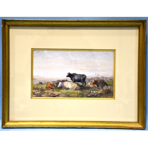 21 - A Grace, 'Study of cattle resting in a pasture', signed gouache, 14 x 24cm, together with a watercol... 