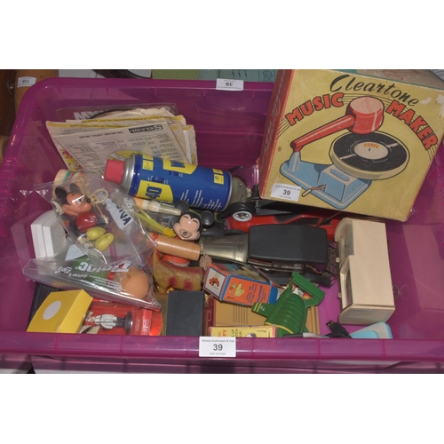 39 - Various novelty radios in the form of cars, radiograms, etc, Mickey Mouse toys, a 