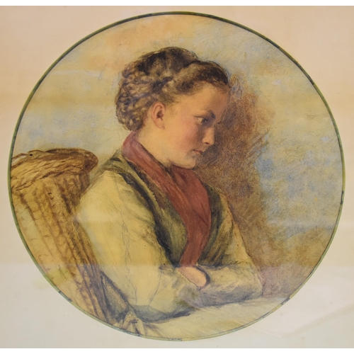 56 - 19th Century English School, 'Study of a young woman with a wicker creel', unsigned watercolour, fra... 
