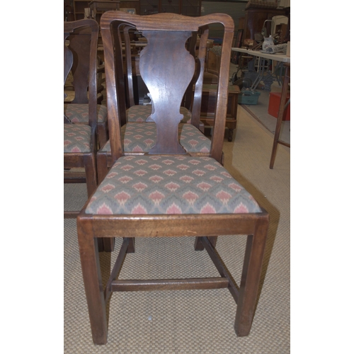 22 - Nine mahogany Georgian-style country-made dining chairs, each with vase splat back and drop-in seat,... 