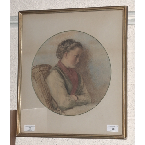56 - 19th Century English School, 'Study of a young woman with a wicker creel', unsigned watercolour, fra... 