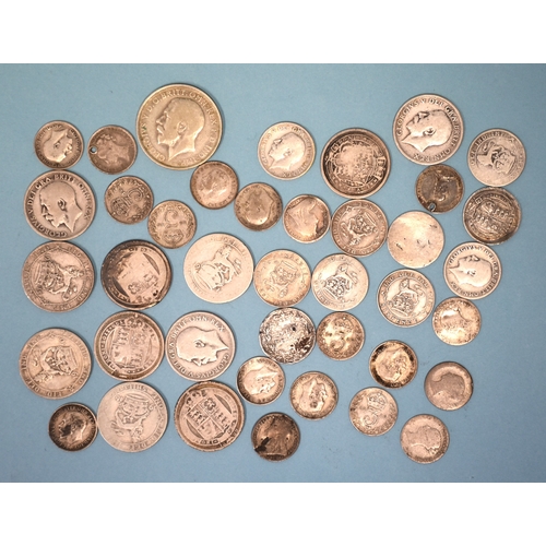 36 - A collection of British pre-1920 silver coinage, comprising: half-crowns (x11), florins (x2), shilli... 