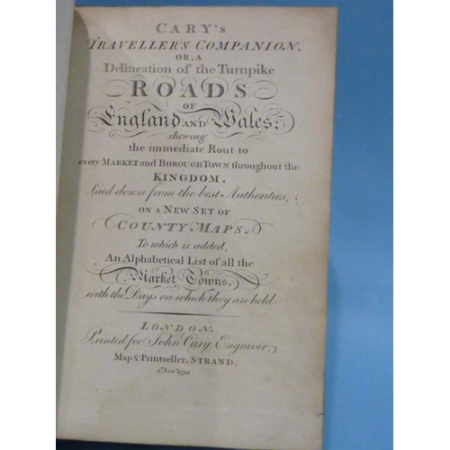 13 - Cary (John), Cary's New Itinerary folding map, hf cf gt, spine renewed, orig. marble bds, 8vo, 1798,... 