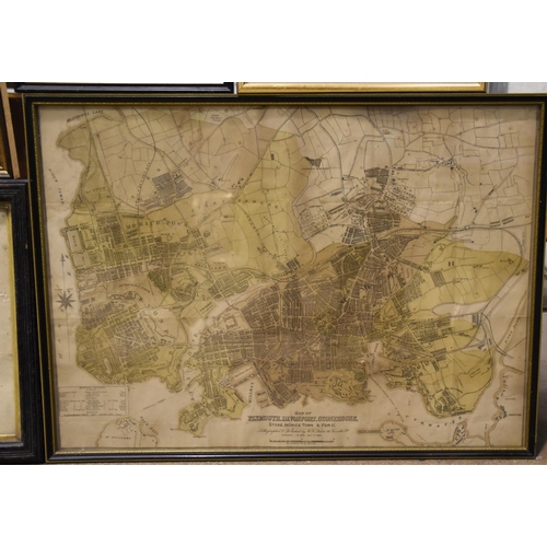 18 - A framed map of 'Plymouth, Devonport, Stonehouse, Stoke, Morice Town and Ford', copyright 1890, 39.5... 