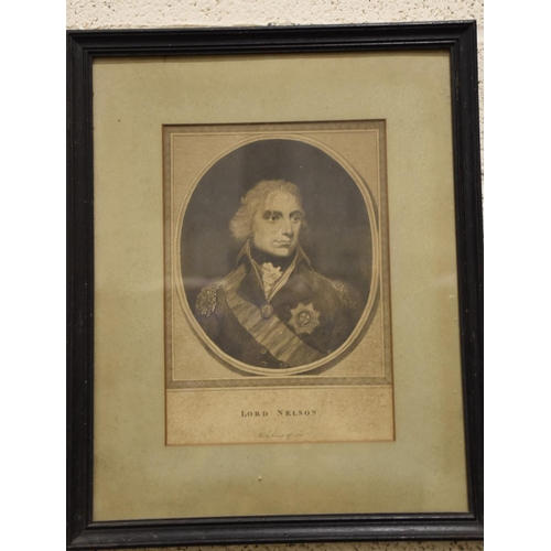 47 - After C Lucy, Nelson, Trafalgar, 21 October 1805, a framed engraving, 65 x 42cm, together with a pai... 
