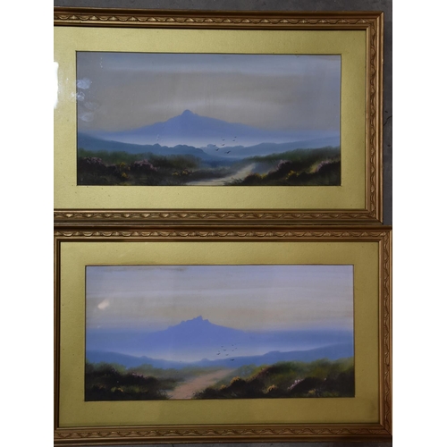 20 - K Zippah, 'Moorland Scene', signed watercolour, 19 x 39cm and a companion, a pair, J Dingle 'Lydford... 
