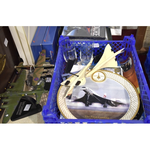 38 - A collection of Concorde memorabilia including a Royal Worcester plate, The Final Landing, Oct 24th ... 