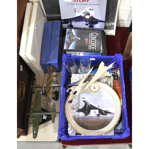 38 - A collection of Concorde memorabilia including a Royal Worcester plate, The Final Landing, Oct 24th ... 