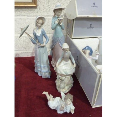 51 - A collection of Lladro figurines: 'Flowers of Paris' (boxed), 'Making a Wish' (boxed), 'Young woman ... 