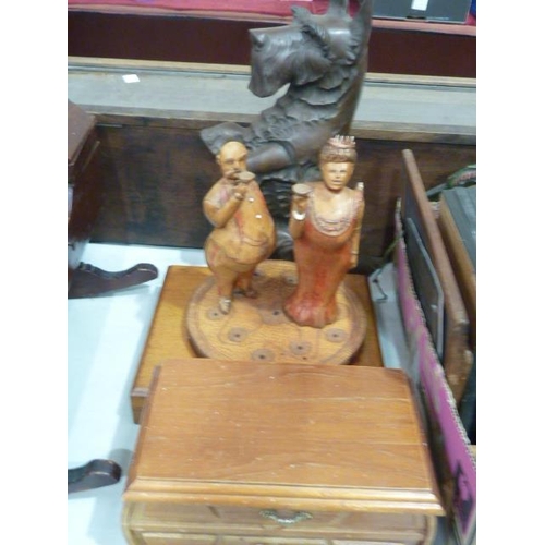 55 - A cased set of twelve each plated dessert knives and forks, a doll's wooden cradle, a wood and glass... 
