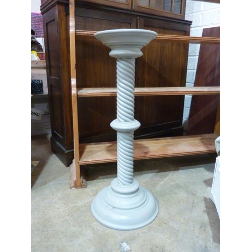 4 - A set of pine open bookshelves, 96cm wide, 107cm high, a painted pedestal 70cm high and a Loom-style... 