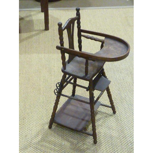 9 - A doll's metamorphic wooden high chair, a pair of doll's chairs and matching settee, (settee a/f, wo... 