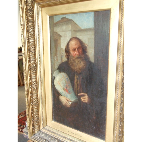1 - William Fettes Douglas PRSA (1822-1891) A BEARDED SCHOLAR HOLDING AN ORIENTAL BALUSTER-SHAPED VASE A... 